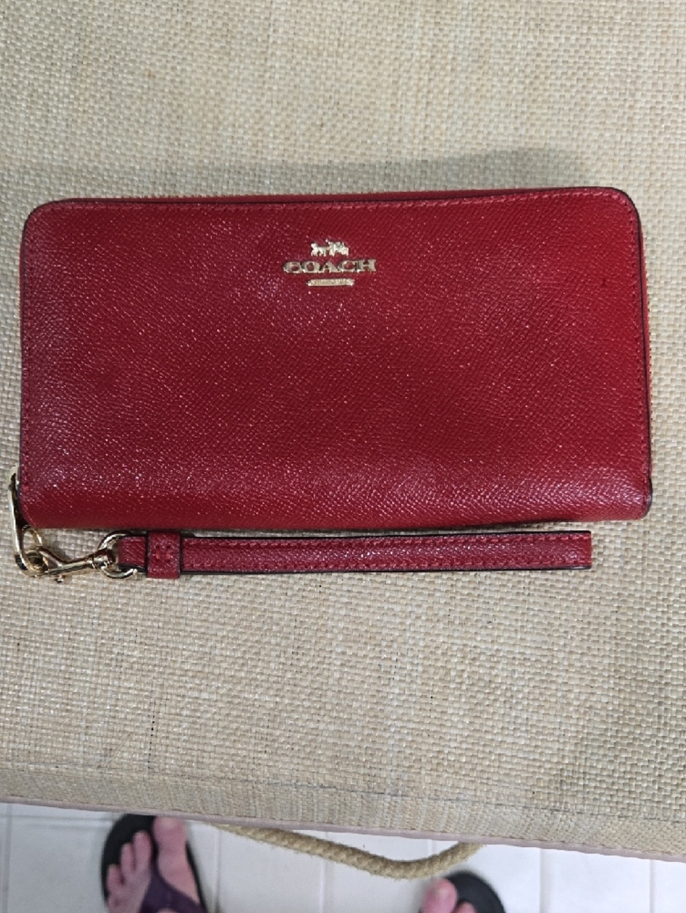 Coach Red Saffiano Zip-Around Wristlet Wallet with Detachable Strap - Picture 9 of 13